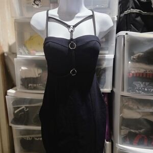 Charlotte Russe Black Strapless Dress with Ring Accents